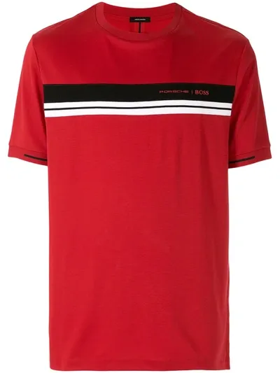 Hugo Boss Contrasting Stripe T-shirt In Red