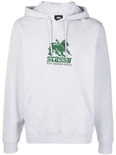 Stussy Lion App. Embroidered Logo Hoodie In Grey