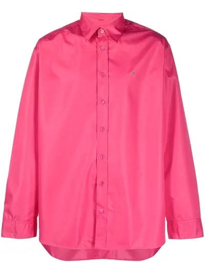 Raf Simons Embroidered Logo Button-up Shirt In Pink