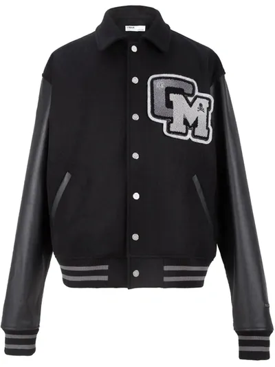 C2h4 Embroidered Baseball Jacket In Black