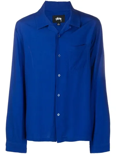 Stussy Poppy-print Long Sleeved Shirt In Blue