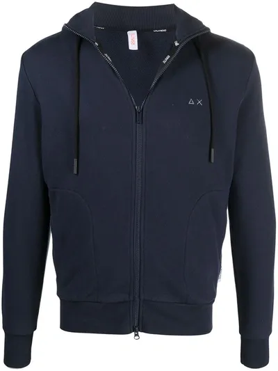 Sun 68 Zip-up Cotton Hoodie In Blue