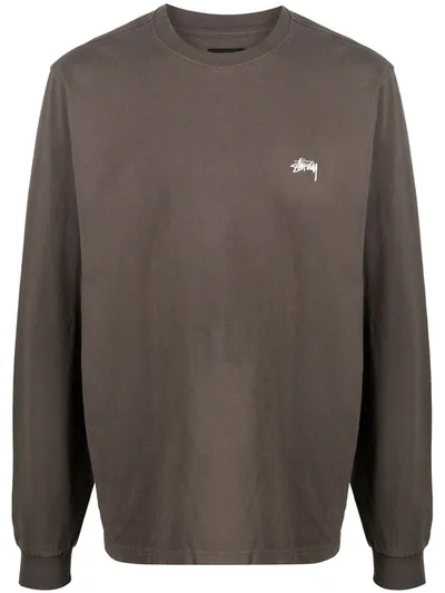 Stussy Fitted Cuff Crew Neck Sweatshirt In Brown