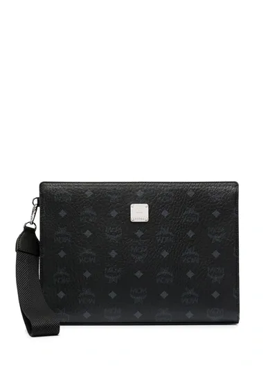 Mcm Monogram-print Clutch In Black