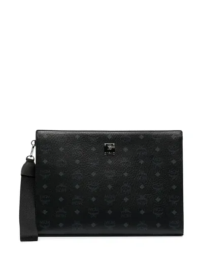 Mcm Monogram-print Clutch In Black