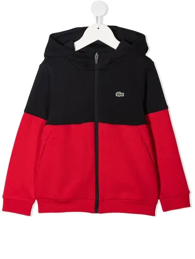 Lacoste Kids' Colour-block Cotton Hoodie In Black