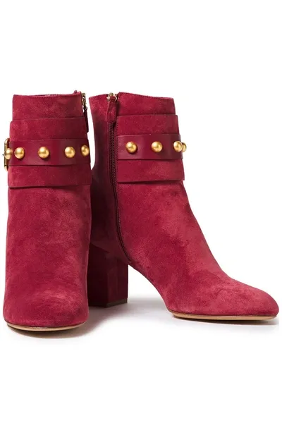 Redv Buckled Studded Suede Ankle Boots In Plum