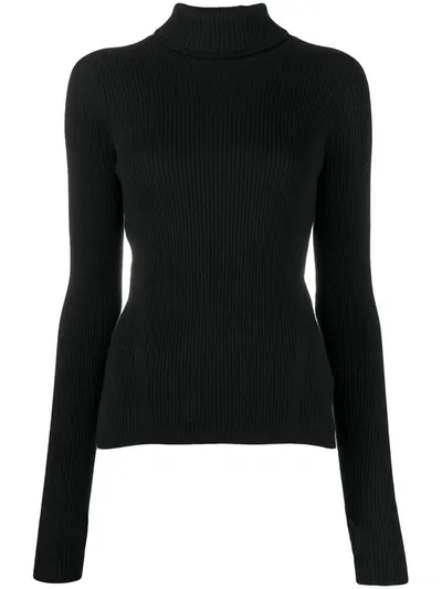 Victoria Beckham Logo-embroidered Ribbed Knit Jumper In Black