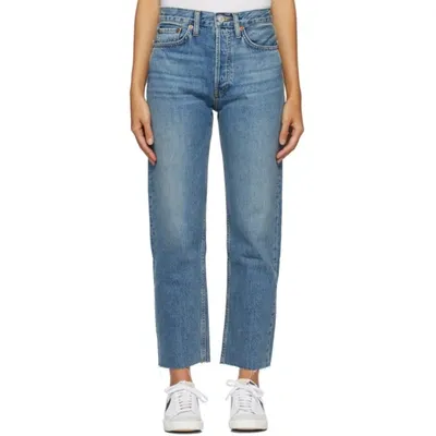 Re/done Blue High-rise Stove Pipe Jeans In Medium Stone