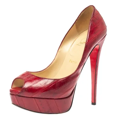 Pre-owned Christian Louboutin Red Eel Leather Lady Peep Toe Platform Pumps Size 39