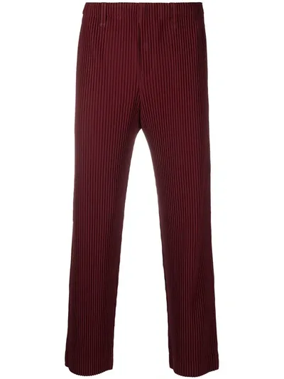 Issey Miyake Pleated Straight Leg Trousers In Red