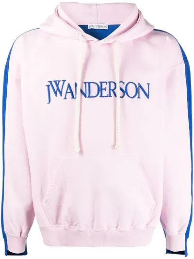 Jw Anderson Embroidered-logo Contrast-panel Hoodie In Pink