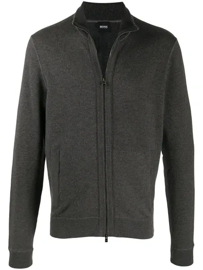 Hugo Boss Zip Front Cardigan In Grey