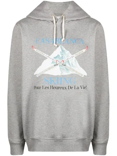 Casablanca Graphic-print Drawstring Hoodie In Gray