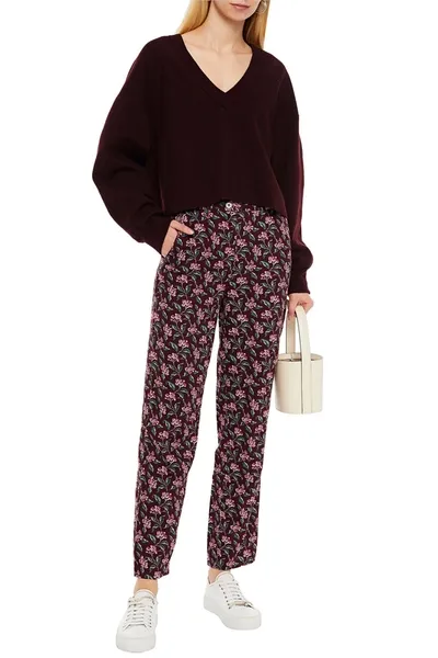 American Vintage Printed Cotton And Wool-blend Twill Straight-leg Pants In Burgundy