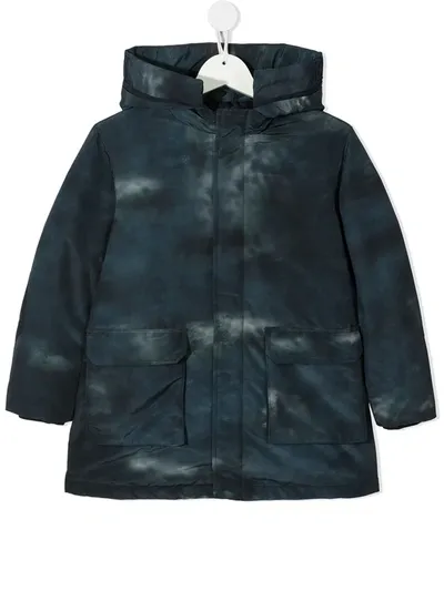 Emporio Armani Kids' Tie Dye-print Hooded Coat In Blue