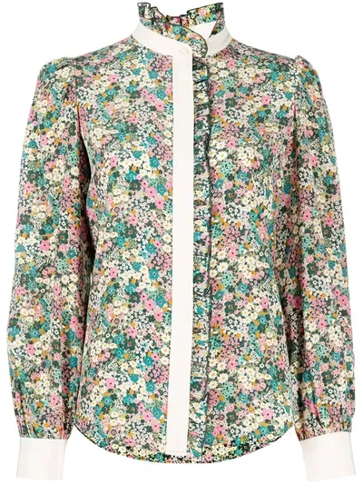 See By Chloé Floral-print Mandarin-collar Shirt In Green