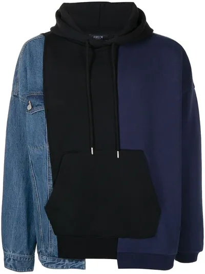 Five Cm Colour-block Drawstring Hoodie In Black