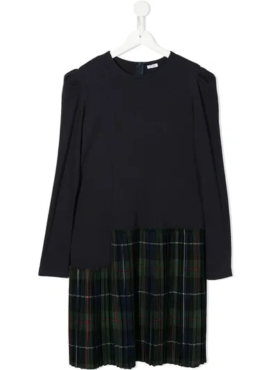 Il Gufo Teen Asymmetric Tartan-skirt Dress In Blue