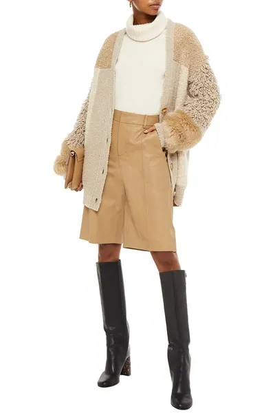 Stella Mccartney Patchwork Bouclé-knit And Faux Fur Cardigan In Neutrals