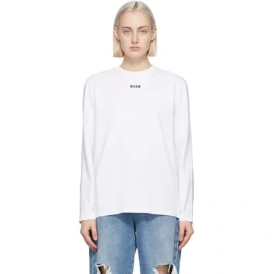 Msgm White Micro Logo Long Sleeve T-shirt