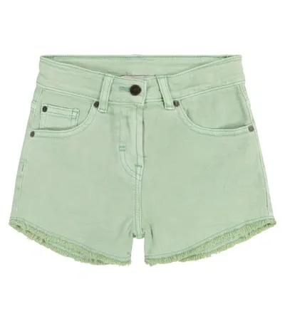 Stella Mccartney Teen Frayed Denim Shorts In Green