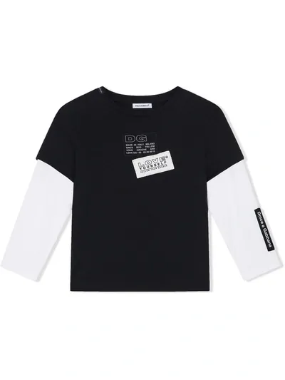 Dolce & Gabbana Kids' Logo Print Long-sleeved T-shirt In Black