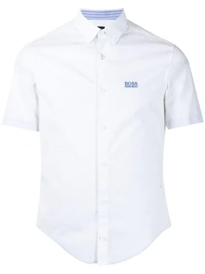 Hugo Boss Button-down Embroidered Logo Shirt In White