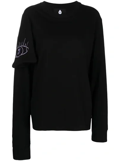 Natasha Zinko Embroidered Long-sleeve Cotton Top In Black