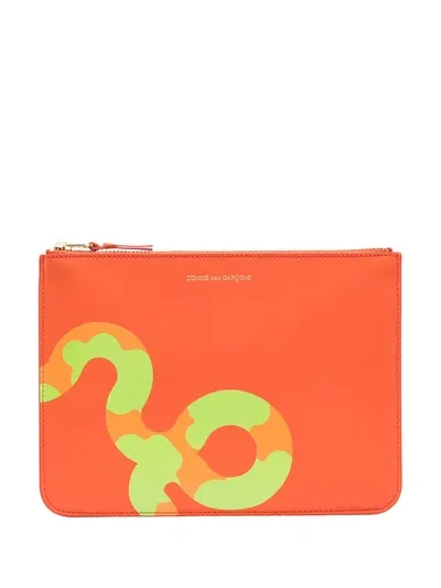 Comme Des Garçons Snake-print Zipped Wallet In Orange