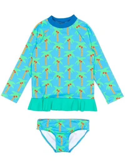 Stella Mccartney Kids' Printed Rashguard Swim Set In Green