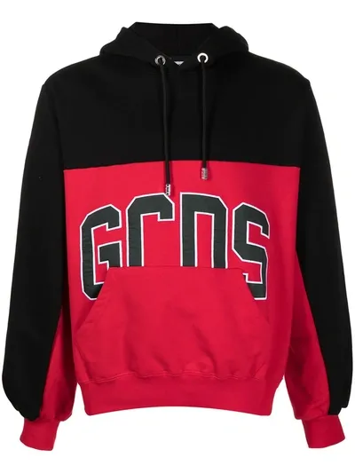 Gcds Two-tone Embroidered Logo Hoodie In Red