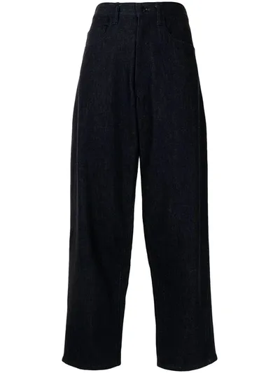 Y's High Waisted Denim Dark-wash Trousers In Blue