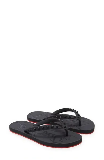 Christian Louboutin Loubi Donna Spike Red Sole Flip Flops In Black