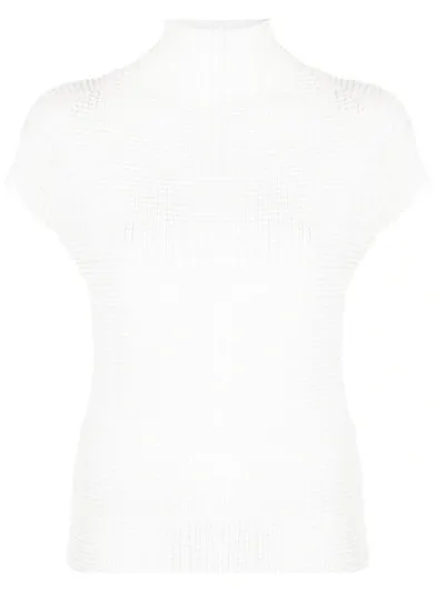 Issey Miyake Pleated Rollneck Top In White