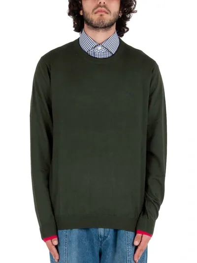 Sun 68 Contrasting Cuff Rib-trimmed Jumper In Green