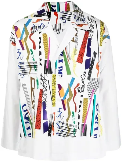 Issey Miyake Graphic-print Classic-collar Shirt In White