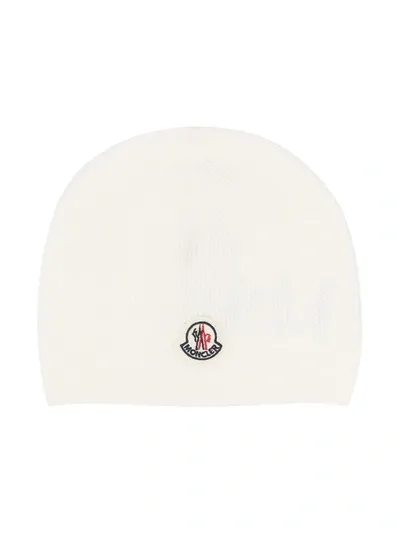 Moncler Kids' Logo Patch Beanie In White