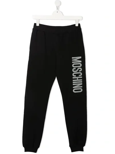 Moschino Kids' Logo-print Cotton Track Trousers In Black