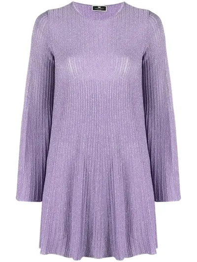 Elisabetta Franchi Ribbed-knit Metallic-threading Dress In Purple