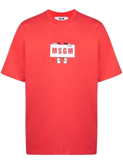 Msgm Graphic Logo Print T-shirt In Red