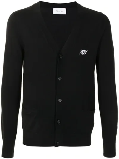 Ports V Logo-print Button-up Cardigan In Black