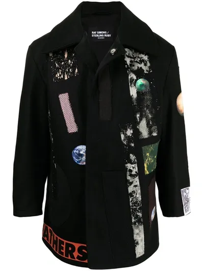 Raf Simons Graphic-print Single-breasted Coat In Schwarz