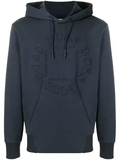 Hugo Boss Logo-print Drawstring Hoodie In Blue