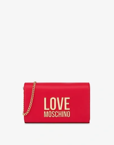 Love Moschino Gold Metal Logo Clutch In Black