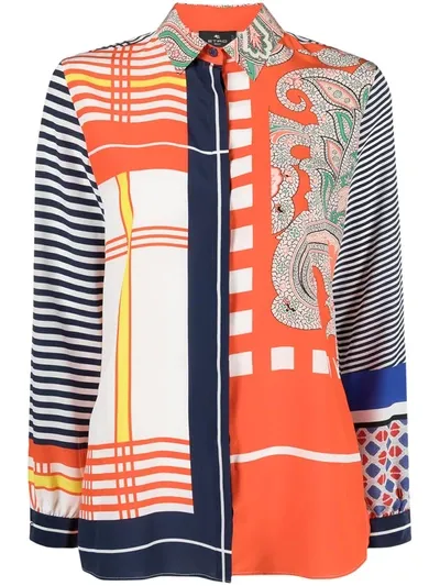 Etro Printed Silk Button-up Shirt In Orange