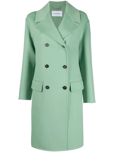 Ferragamo Double-breasted Midi Coat In Green