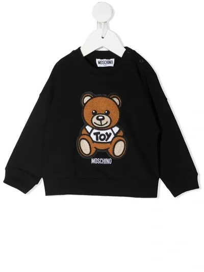 Moschino Babies' Logo Print Crew Neck Sweatshirt In Nero/black