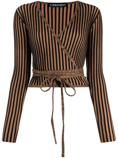 Y/project Striped Wrap Cardigan In Brown