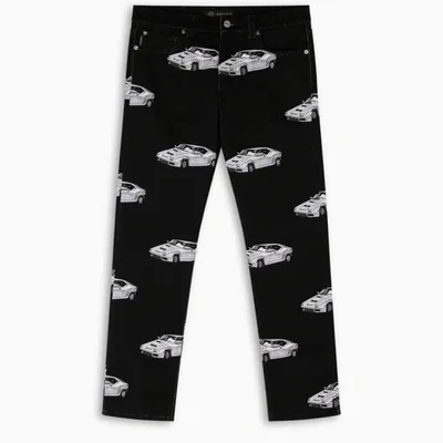 Versace Race Car Print Jeans In Black